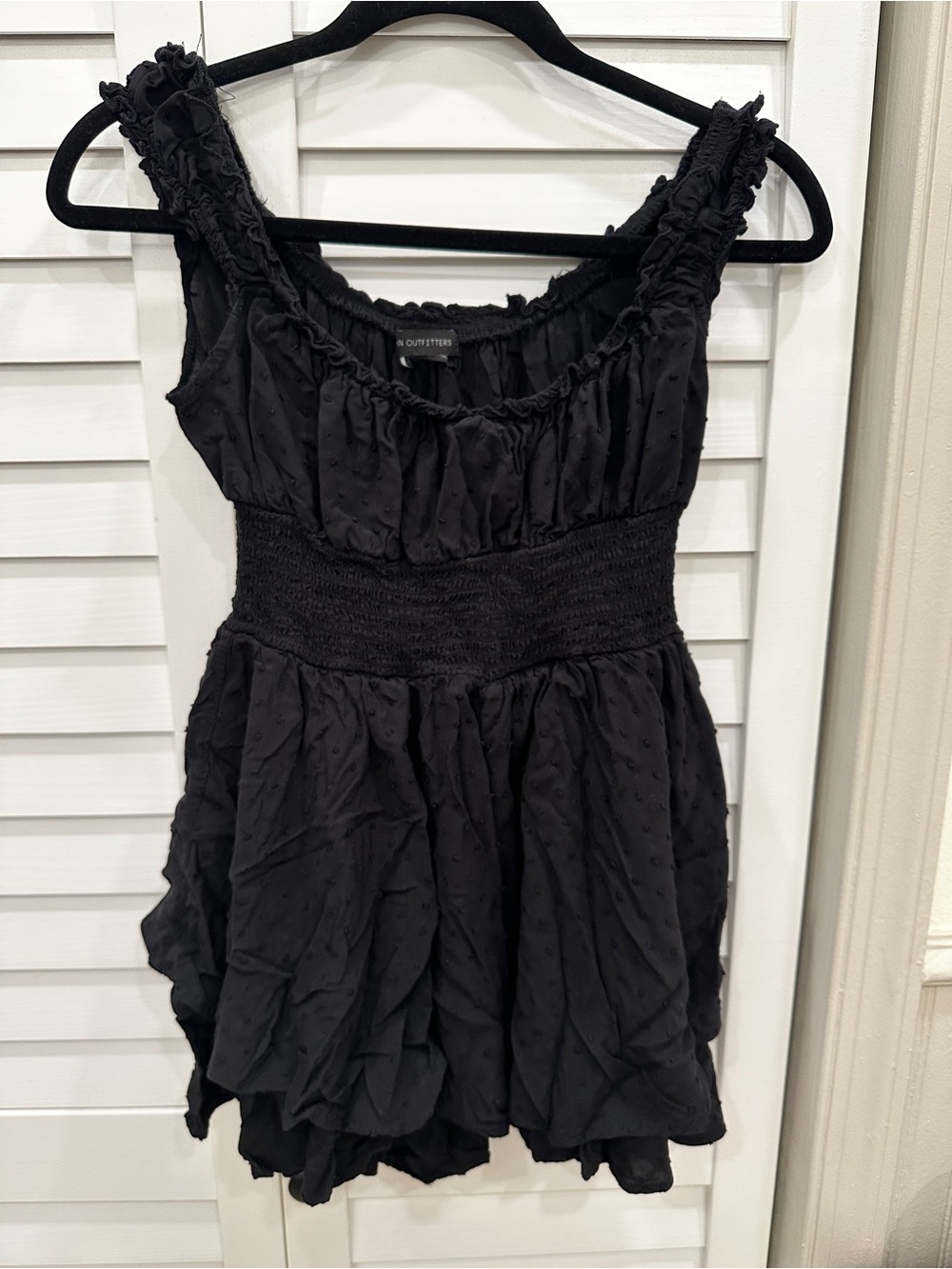 Urban Outfitters Black Ruffled Smocked pull on jumper romper size M